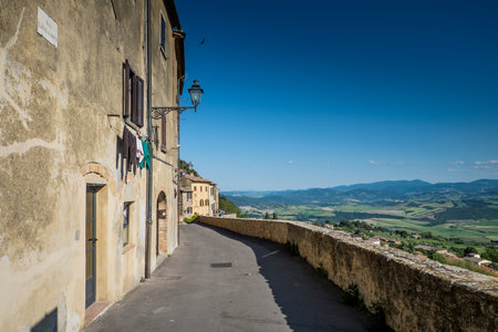 VOLTERRA, TUSCANY - MAY 21, 2017 - Along the Walls the view of the Cecina Valleyのeditorial素材