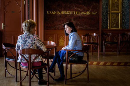 BUDAPEST, HUNGARY - AVRIL 17, 2016: Morisco and Venetian style with French elegance - Bar Urania, Rakoczi Streetのeditorial素材