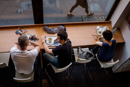 BUDAPEST, HUNGARY - AVRIL 18, 2016: breakfast in the bakery - Bite Bakery, Nyugati squareのeditorial素材