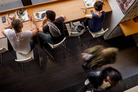 BUDAPEST, HUNGARY - AVRIL 18, 2016: breakfast in the bakery - Bite Bakery, Nyugati squareのeditorial素材