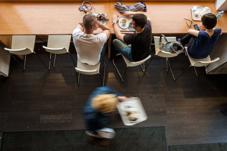 BUDAPEST, HUNGARY - AVRIL 18, 2016: breakfast at Bite Bakery, Nyugati squareのeditorial素材