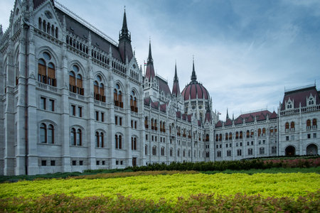 Budapest, Hungary - The Parliament view and the green fieldのeditorial素材