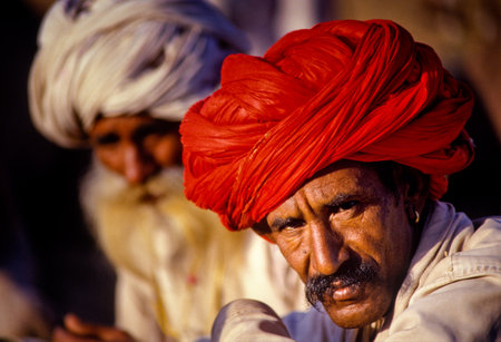 PUSHKAR, INDIA - NOVEMBER 17: Camels at the annual livestock fair on November 17, 1982 in Pushkar, Rajasthan, Indiaのeditorial素材