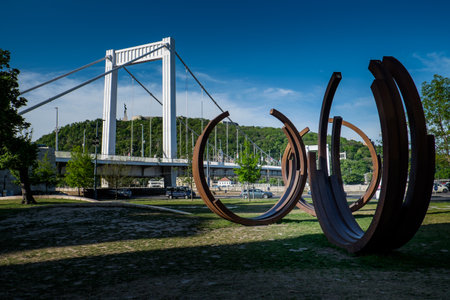 Budapest, capital of Hungary, Modern Sculpture at Marcius 15 squareのeditorial素材