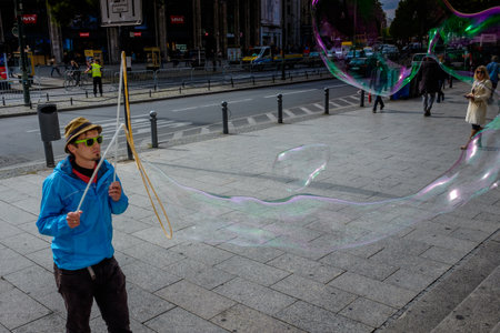 BERLIN, GERMANY - SEPTEMBER 23, 2015: soap bubbles in the neighborhood commerce in the West Berlinのeditorial素材