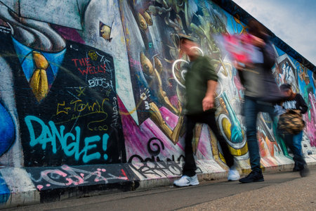 Berlin, Germany - September 21, 2015: The Berlin Wall East Side Gallery is the largest open air gallery in the worldのeditorial素材