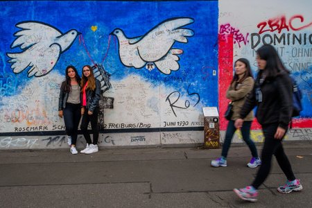 Berlin, Germany - September 21, 2015: The Berlin Wall East Side Gallery is the largest open air gallery in the worldのeditorial素材