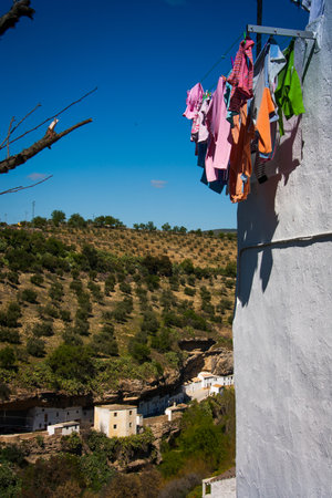 Setenil de las Bodegas, Cadiz province, Andalusia, Spain, panoramic viewの写真素材
