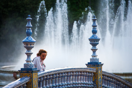 Seville, Andalusia, Spain - Spain Square in city of Seville, it was designed by the Seville architect Anibal Gonzalez for the Ibero-American Exhibition of 1929のeditorial素材