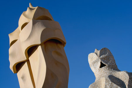 Barcelona, Catalonia, Spain - La Pedrera Casa Mila, Gaudi building in Barcelonaのeditorial素材