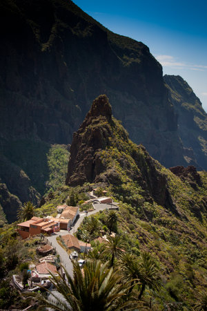 Tenerife, Canary Islands, Spain - Hillside road through Masca Valley in Teno Massif located in the north-west of Tenerife Canary Islands の写真素材