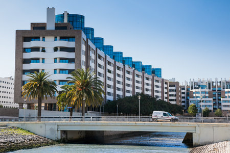 LISBON, PORTUGAL - January 31, 2011: Buildings constructed for the International Exhibition of Lisbon, 1998, Parque das Nacoes (Park of Nations), Historical Province of Extremadura, Lisbon, Portugal. のeditorial素材