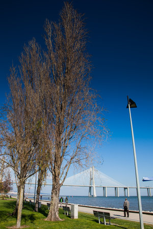 LISBON, PORTUGAL - January 31, 2011: Area around the Park of Nations, with the Vasco da Gama bridge in the background, created for Expo 1998, Lisbon. Portugal, 20th centuryのeditorial素材