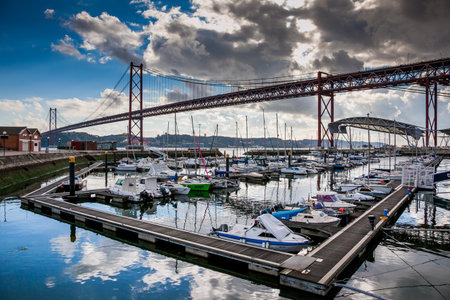 LISBON, PORTUGAL - January 28, 2011: marina along the river to moor boats along the banks of Tagus...