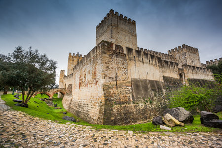 LISBON, PORTUGAL - January 27, 2011: Sao Jorge Castle is a Moorish castle which sits on hilltop and overlooking the historic center of Lisbon and and Tagus River, Lisbonのeditorial素材