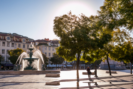 LISBON, PORTUGAL - January 30, 2011: Rossio Square fountain in Lisbon, capital of Portugalのeditorial素材
