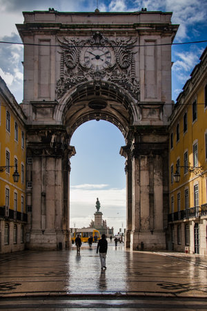 LISBON, PORTUGAL - January 27, 2011: unknown people walk the Rua Augusta is an area in lower Lisbon...