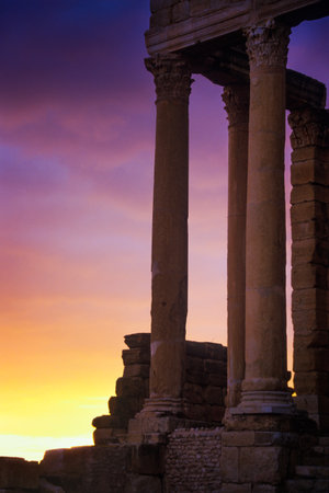 Sbeitla, Tunisia - Roman ruins into the archeological site of Sbeitla, Tunisiaの写真素材