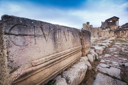 Dougga, Tunisia, Tunis - Ancient Roman city of Dougga, in northern Tunisiaの写真素材