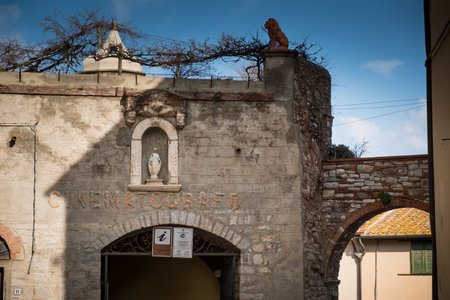 Campiglia Marittima, Province of Livorno in the Italian region Tuscany, located about 100 kilometers from Florence, the old cinemaのeditorial素材