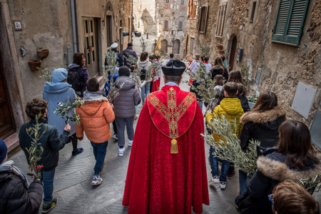 CAMPIGLIA MARITTIMA, TUSCANY, ITALY - March 25, 2018: Campiglia Marittima, Province of Livorno in the Italian region Tuscany, located about 100 kilometers from Florence, Palm Sunday of Holy Easter Weekのeditorial素材