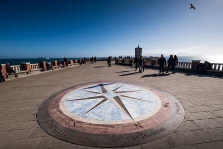 PIOMBINO, TUSCANY, ITALY - Avril 01, 2018:  Piombino, Tuscany, Italy - the Bovio square overlooking the Island of Elba, representation of the wind rose in polychrome marbleのeditorial素材