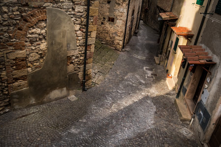 Bibbona, Leghorn, Italy - April 2018 the medieval village of Bibbona in Tuscany, traditional houses in the ancient historical villageのeditorial素材