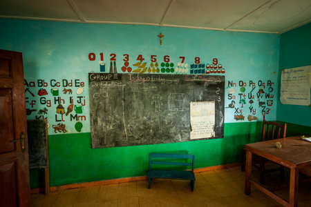Yongoro, Sierra Leone - May 31, 2013: West Africa,  inside of MummyAnn pre school at Longi in front of the capital of the Sierra Leone, Freetownのeditorial素材
