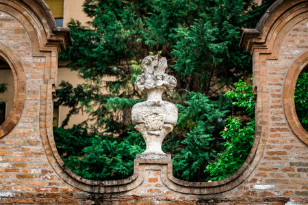 FERRARA, ITALY - May 01, 2018: details of Palace Jule dâEste in Hercules dâEste street, Ferrara, Emilia-Romagna, Italyのeditorial素材