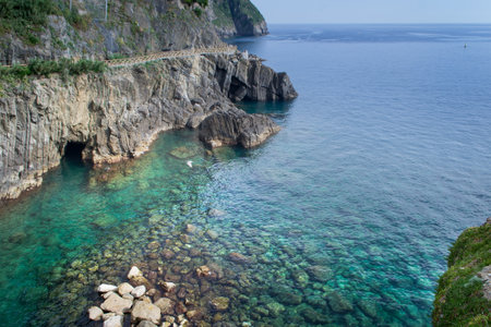 view of the Cinque Terre cliff and of the crystalline sea, Liguria, Italy
