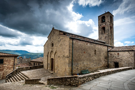 Montecastelli, Pisa, Tuscany - fraction of the town of Castelnuovo Val di Cecina, ancient village with an important church and the castle fortress on the top of the hillのeditorial素材