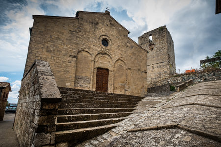Montecastelli, Pisa, Tuscany - fraction of the town of Castelnuovo Val di Cecina, ancient village with an important church and the castle fortress on the top of the hillのeditorial素材
