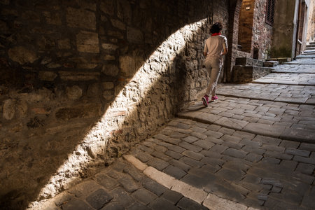 Montieri, Grosseto, Tuscany - ancient village with the typical narrow streets and stone buildingsの写真素材