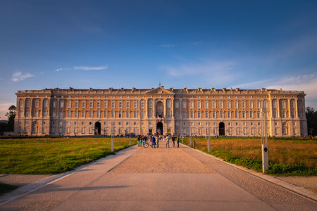 CASERTA, ITALY - SEPTEMBER 24, 2017: external view of Royal Palace of Caserta. Built by the architect Vanvitelli, the historic owners were the Bourbon of Naples.のeditorial素材