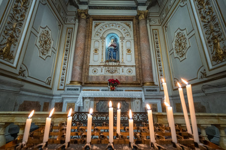 Interior with the Virgin Mary in the Cathedral in the oldest part of the town of Colle Val d'Elsa,...