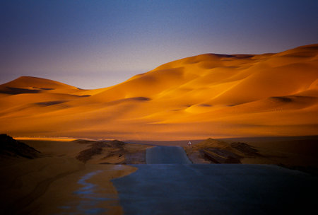 Winding Road on the desert, Djanet, Bordj El Haoues, Sahara, Algeria, Africaの写真素材