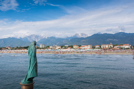 TONFANO, LUCCA, ITALY - AUGUST 13, 2018: Work of the master Novello Finotti, Pietrasanta and community of Tonfano, 2010, the bronze sculpture dedicated to Saint Anthonyのeditorial素材