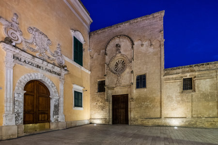 The city of Matera, in the province of Basilicata, Italy,  2019 European Capital of Culture.  the government building headquarters of the prefecture and the church of Saint Domenicoの写真素材