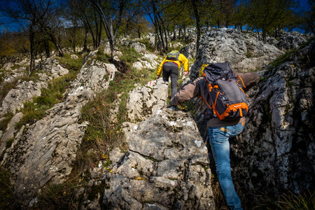 Climb to the Pen of Lucchio faced from the south side along the Lucchese Apennines from the village...
