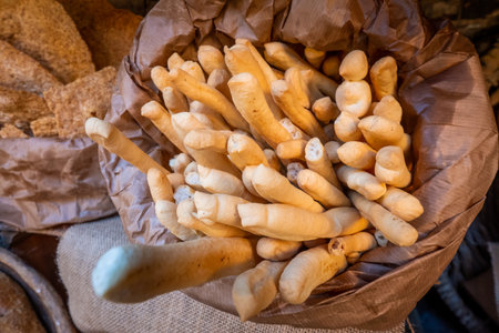 Processed various types of bread and breadsticks for aperitifs, compounds and preparations for tastingsの写真素材