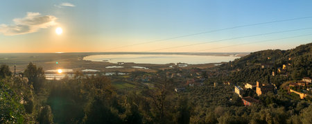 View of Lake Massaciuccoli from the parish of San Lorenzo, Lucca, Tuscany, Italy