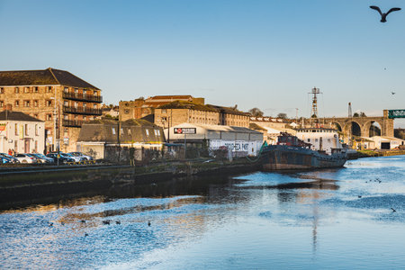 Drogheda, Ireland - December 27, 2017The iconic, rusty MV Hebble Sand mooring alongside the quay...