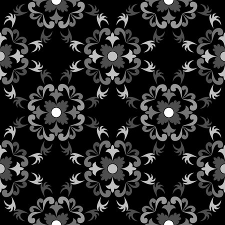 white and black seamless floral pattern, vector art illustrationのイラスト素材