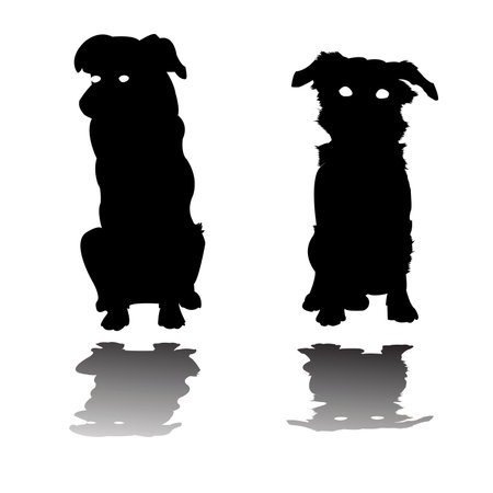 two little dogs silhouettes, vector art  illustrationのイラスト素材