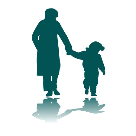 woman and child silhouettes, vector art illustrationのイラスト素材