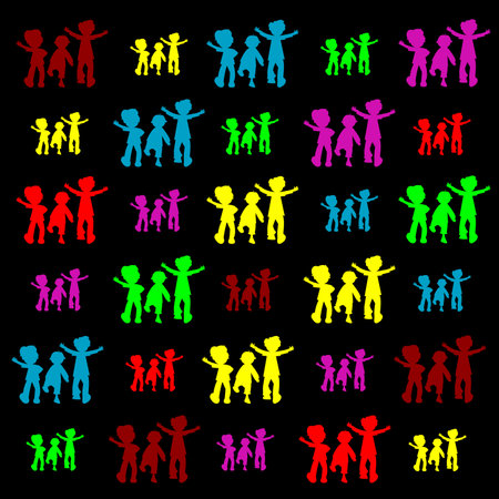 retro children silhouettes, vector art illustrationのイラスト素材