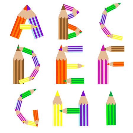 pencils alphabet, vector art illustration; more alphabet letters in my galleryのイラスト素材