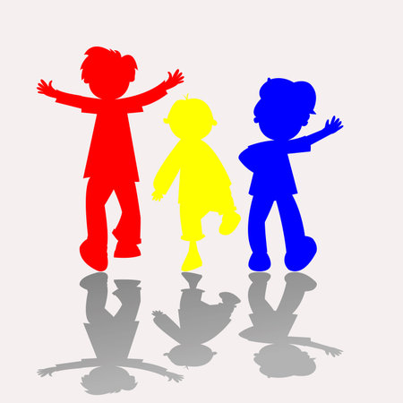 colored kids silhouettes, vector art illustrationのイラスト素材