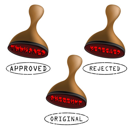 three stamps collection, approved, rejected and original. abstract art illustrationのイラスト素材