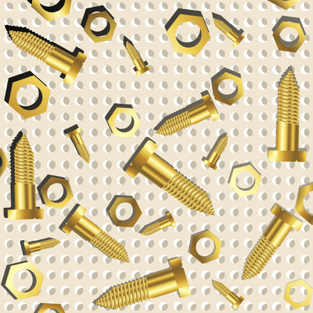 screws and nuts over metallic texture, abstract art illustrationのイラスト素材